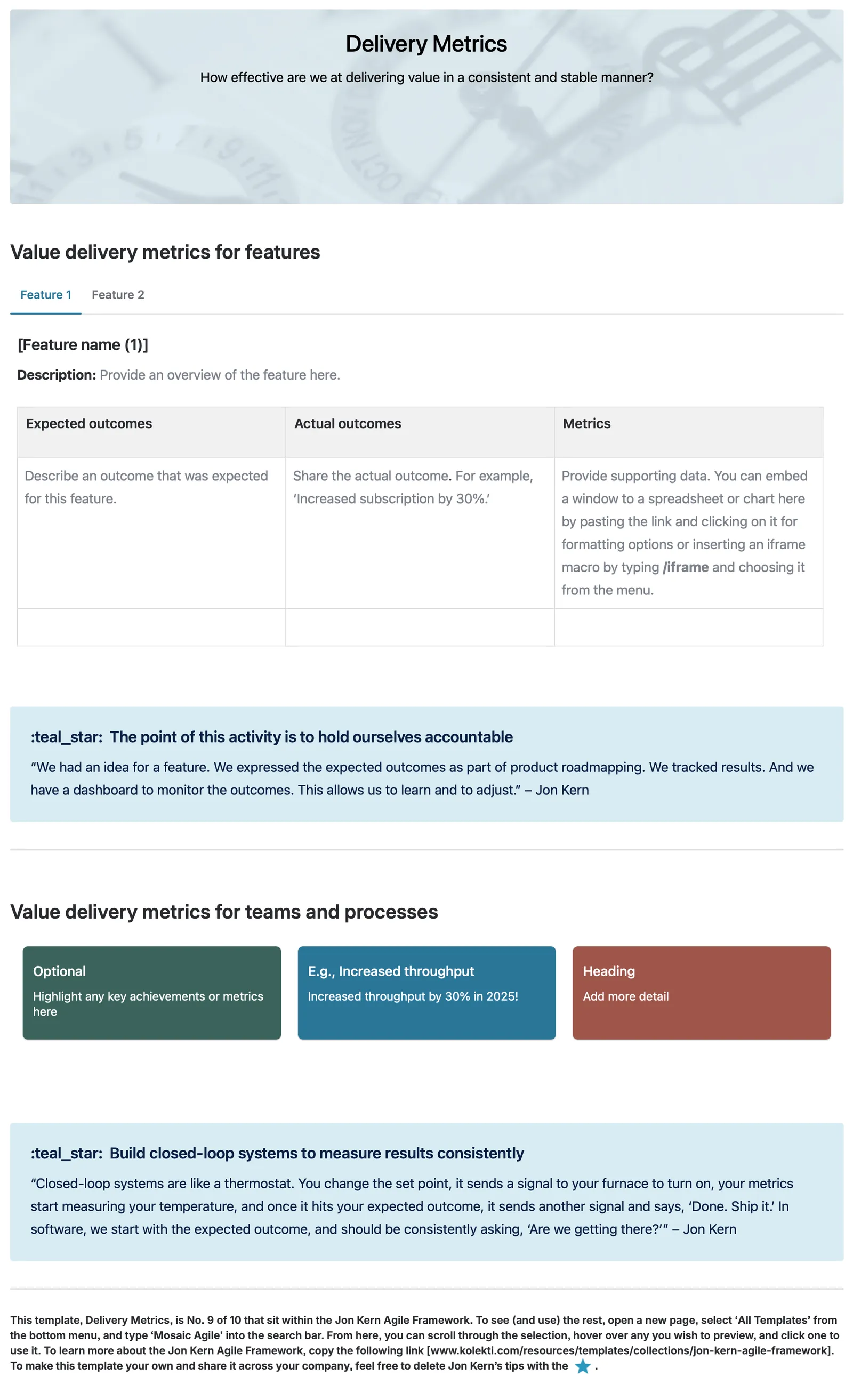 Published agile delivery metrics template