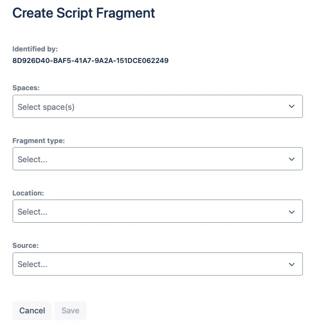 Create Script Fragment screen with key fields and options highlighted