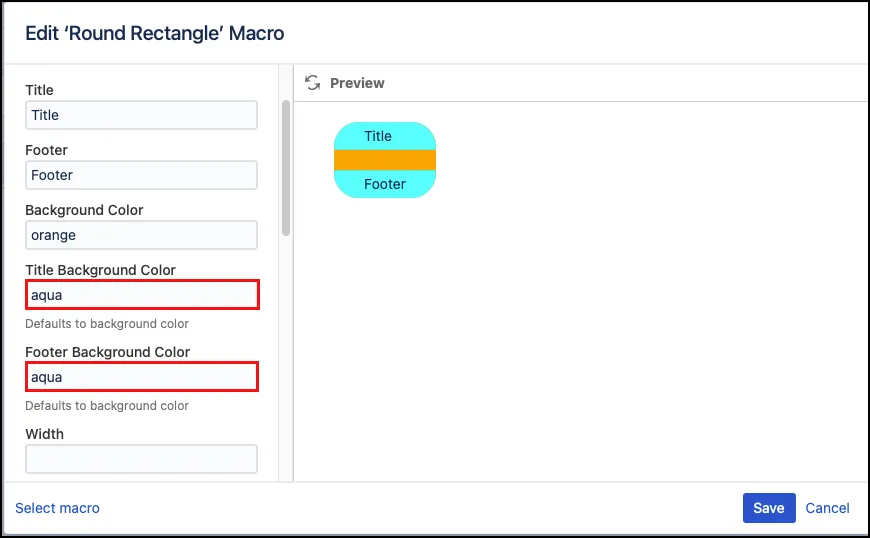 Dialog showing the Title Background Color and Footer Background Color fields used to set the header and footer background colors