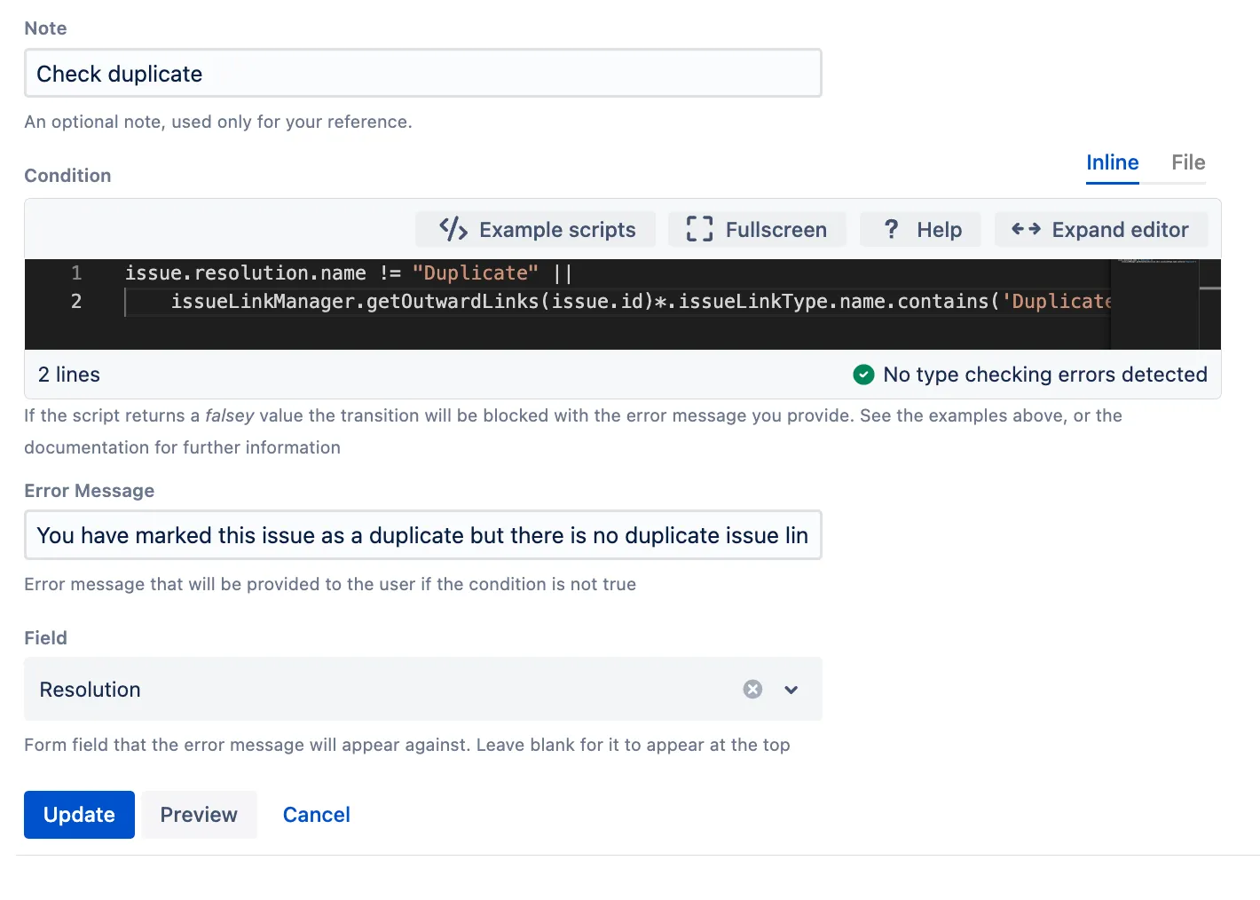 Validator configuration screenshot