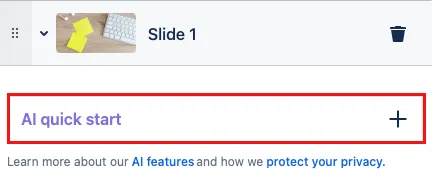 AI quick start button highlighted in the slide edit menu