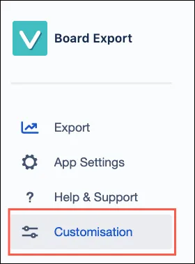 Customization option highlighted in the right-hand menu for Microsoft Excel exports