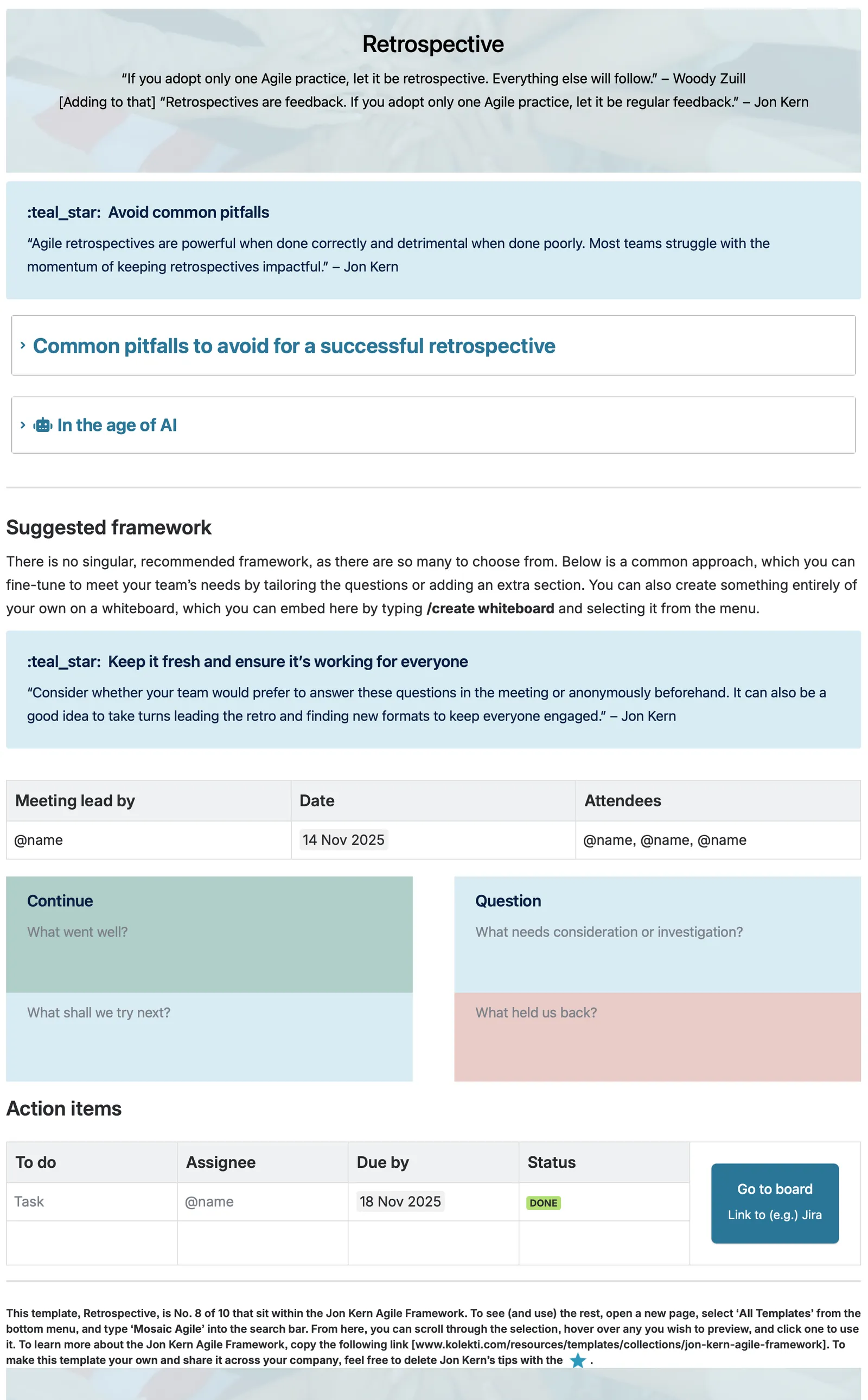 Published agile retrospective template