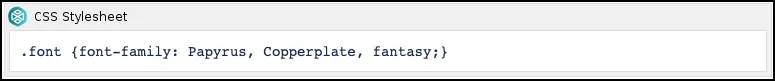 CSS Style Sheet macro configuration showing a font-family rule using the .font class to apply a fantasy font