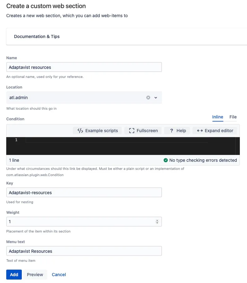 Custom web section form fields