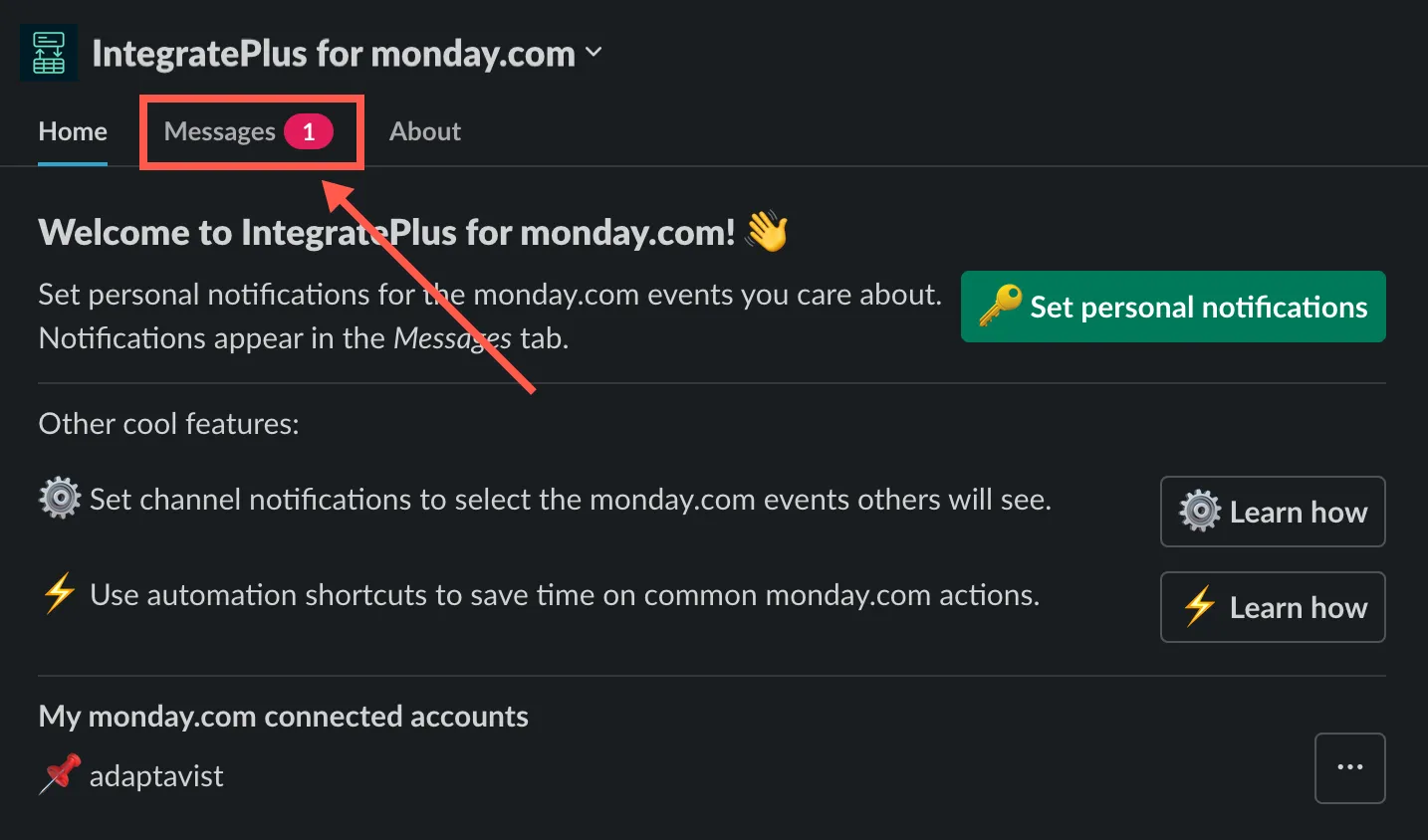 Notification in Messages tab