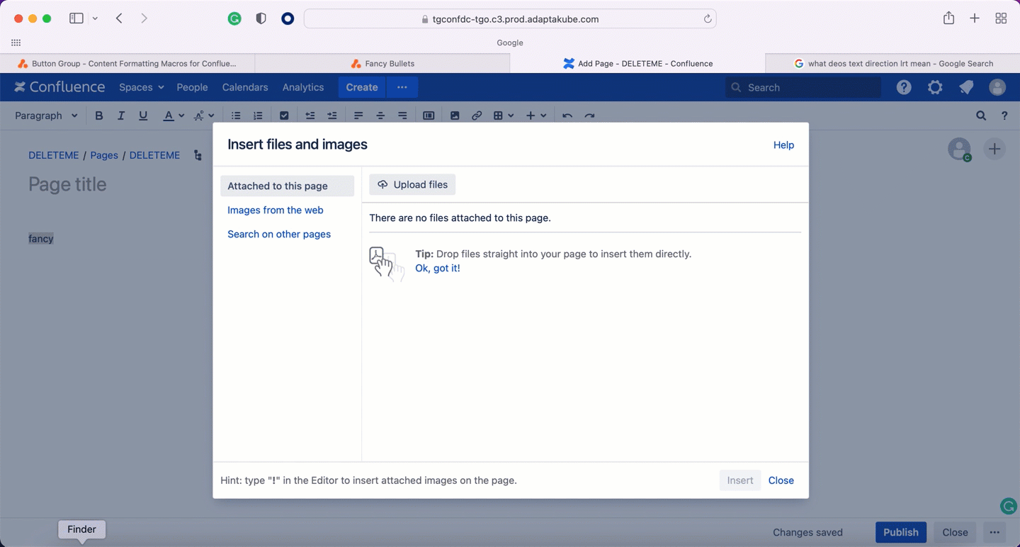 Confluence page showing how to upload an image and copy its web address
