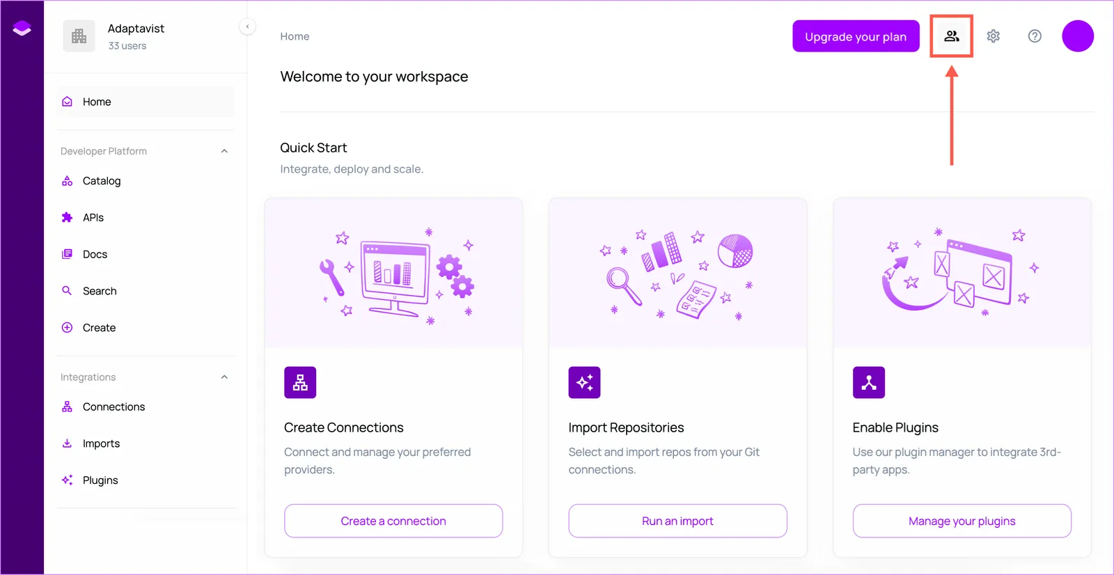 Users and teams can be managed via the first icon in the ribbon at the top-right of the screen.