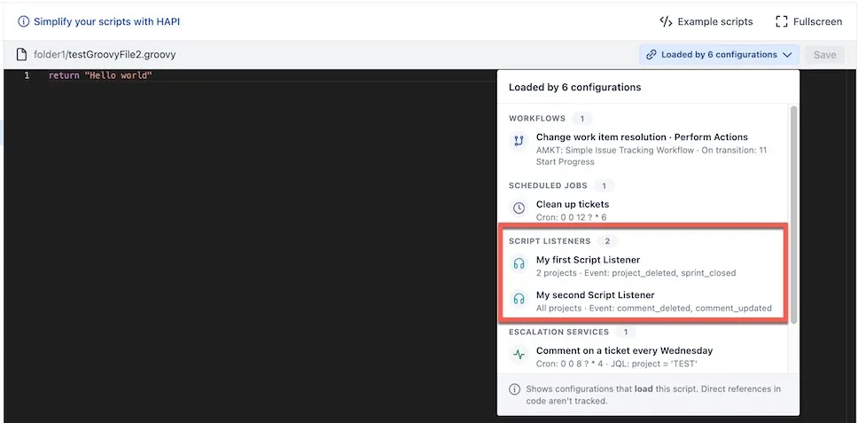 An example of using the Script Manager to see where scripts are being used.